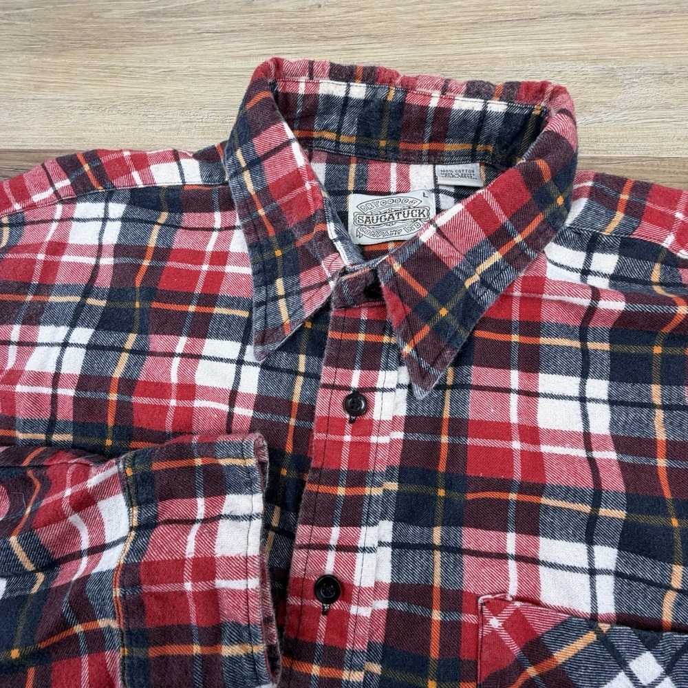 Vtg Saugatuck Dry‎ Goods Company Button-Up Plaid Flannel Shirt Men's L